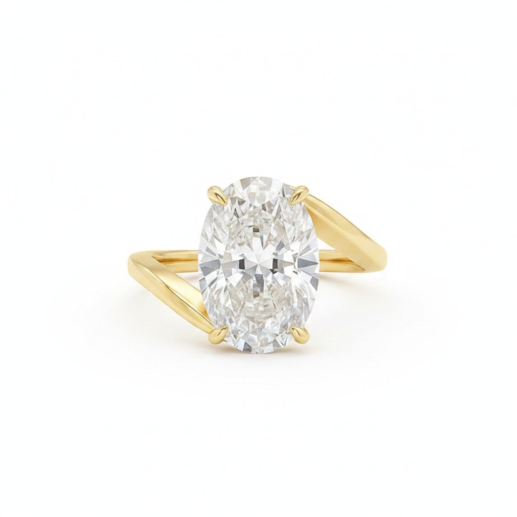 Aurevyn Bypass 2.0Ct/5.5 Ct Oval Cut Solitaire Engagement Ring In 925 Sterling Silver