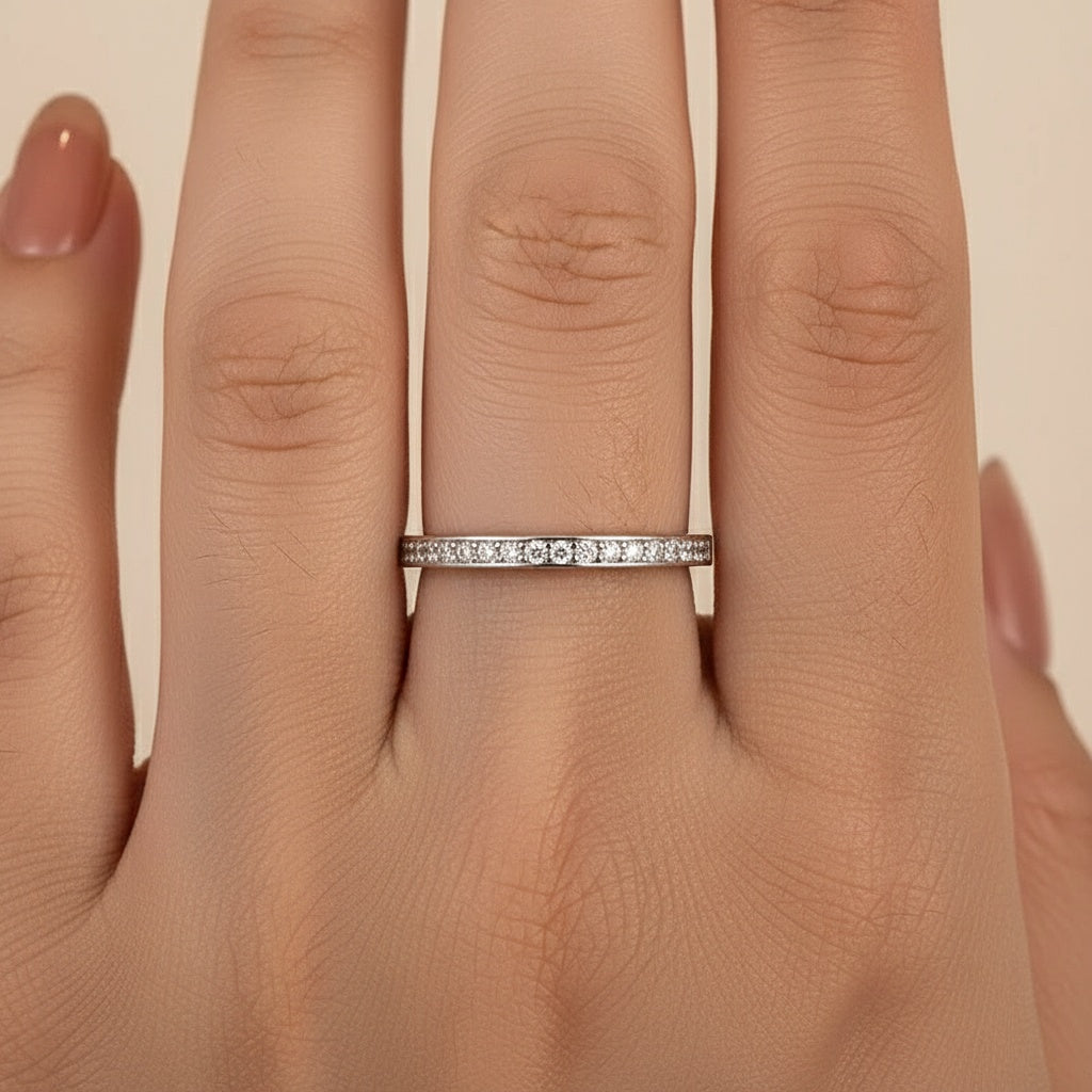 Aurevyn Channel Set Round Cut Wedding Ring In 925 Sterling Silver