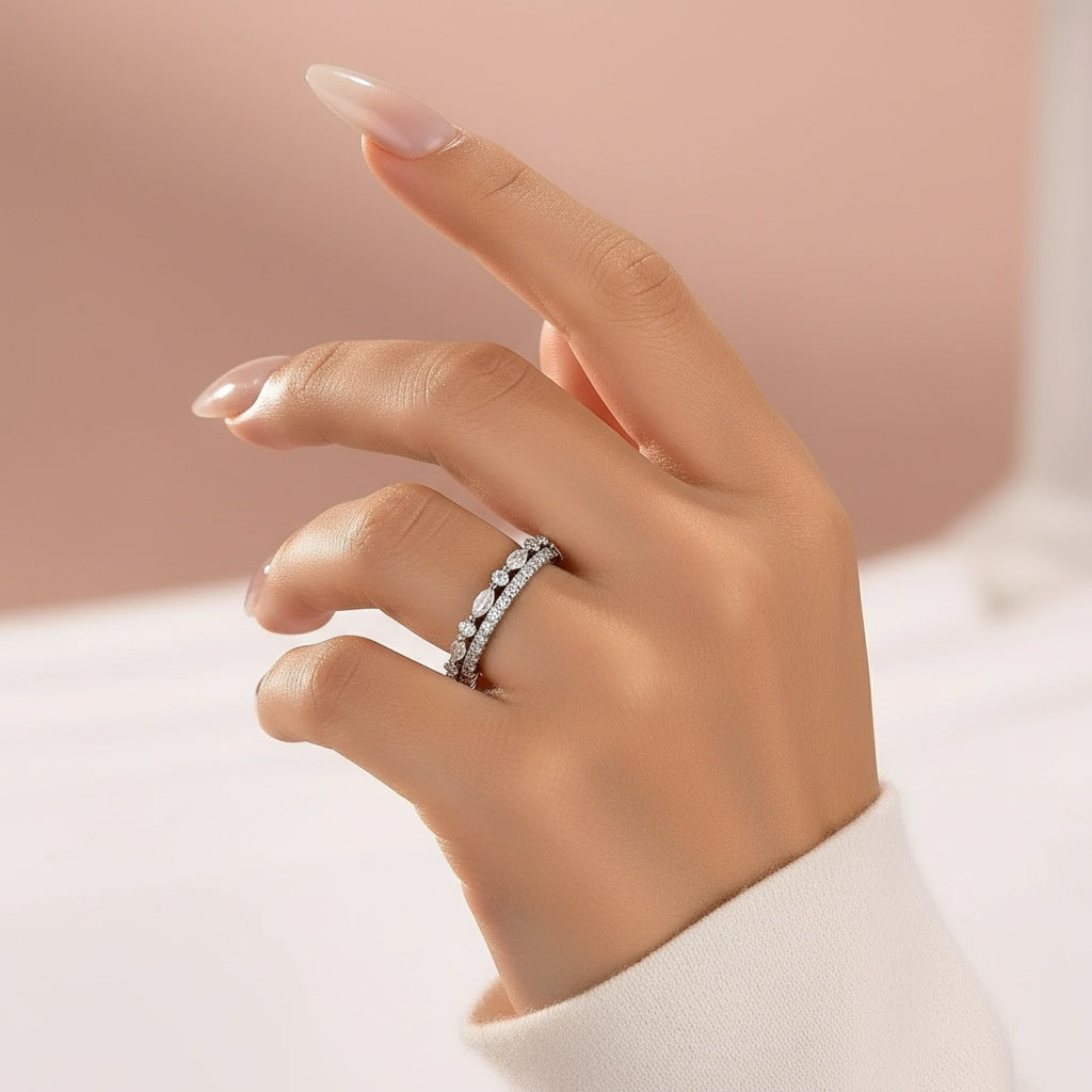 Aurevyn Eternity Stackable Moissanite Diamonds Wedding Band Set