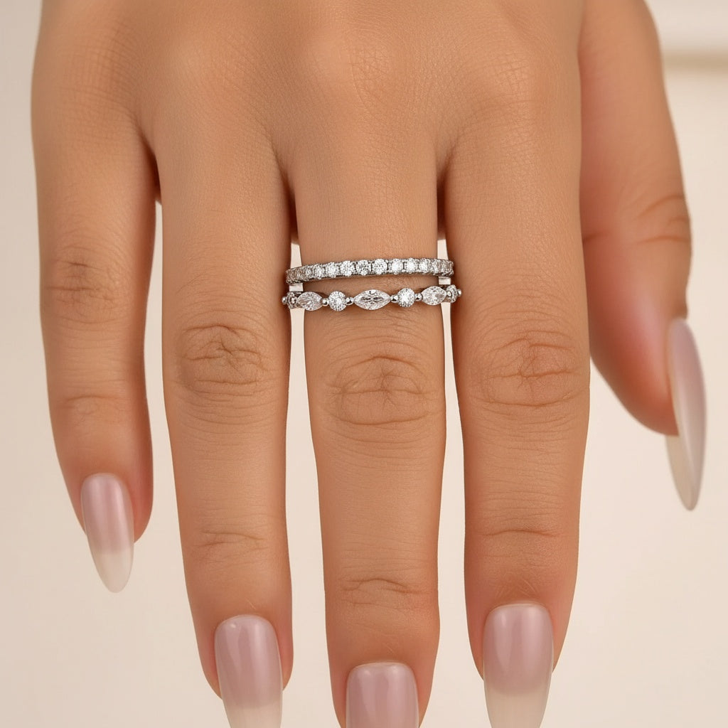 Aurevyn Eternity Stackable Moissanite Diamonds Wedding Band Set