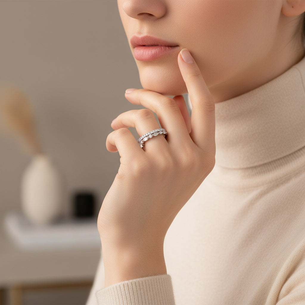 Aurevyn Eternity Stackable Moissanite Diamonds Wedding Band Set