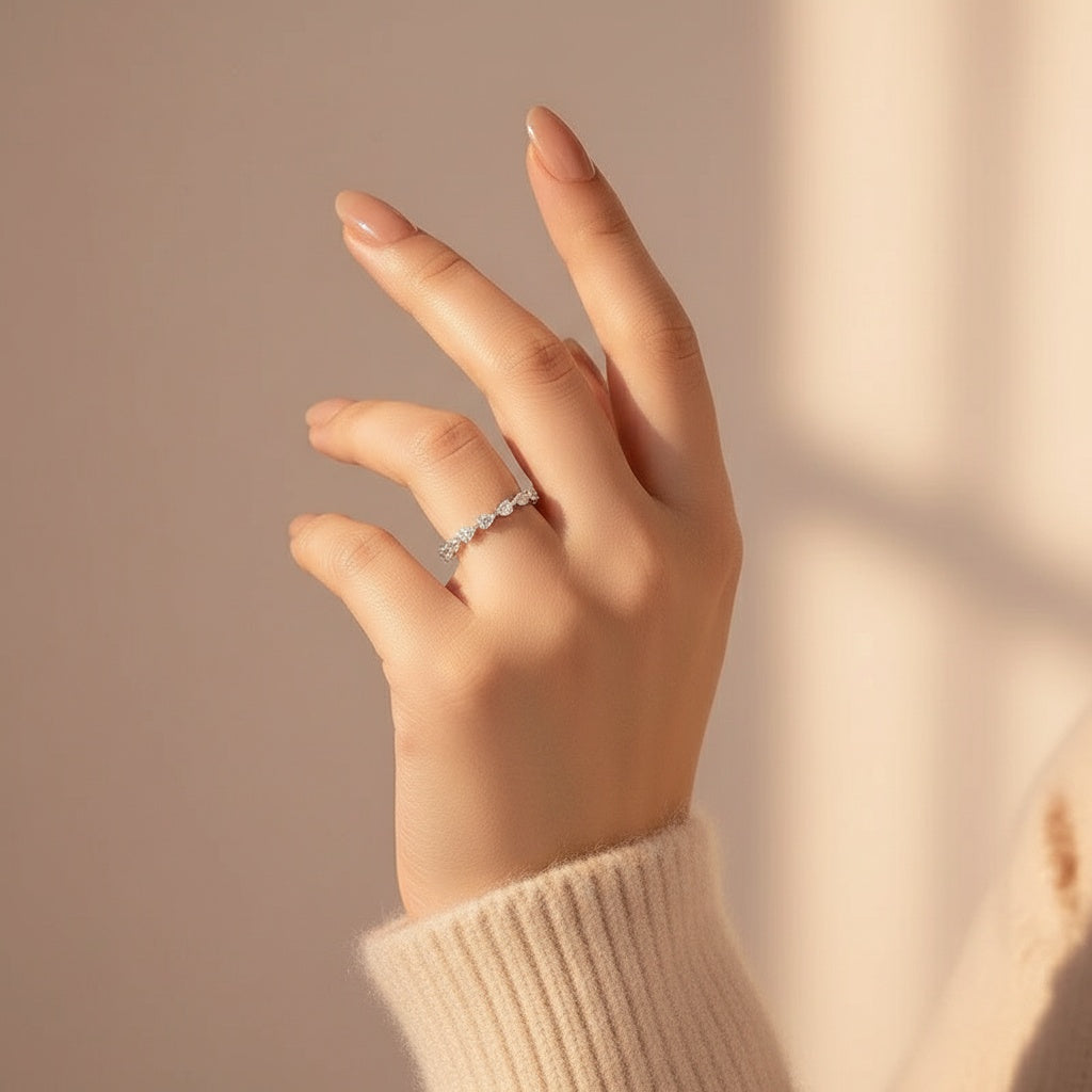 Aurevyn Full Eternity Pear Cut White Gold Wedding Band