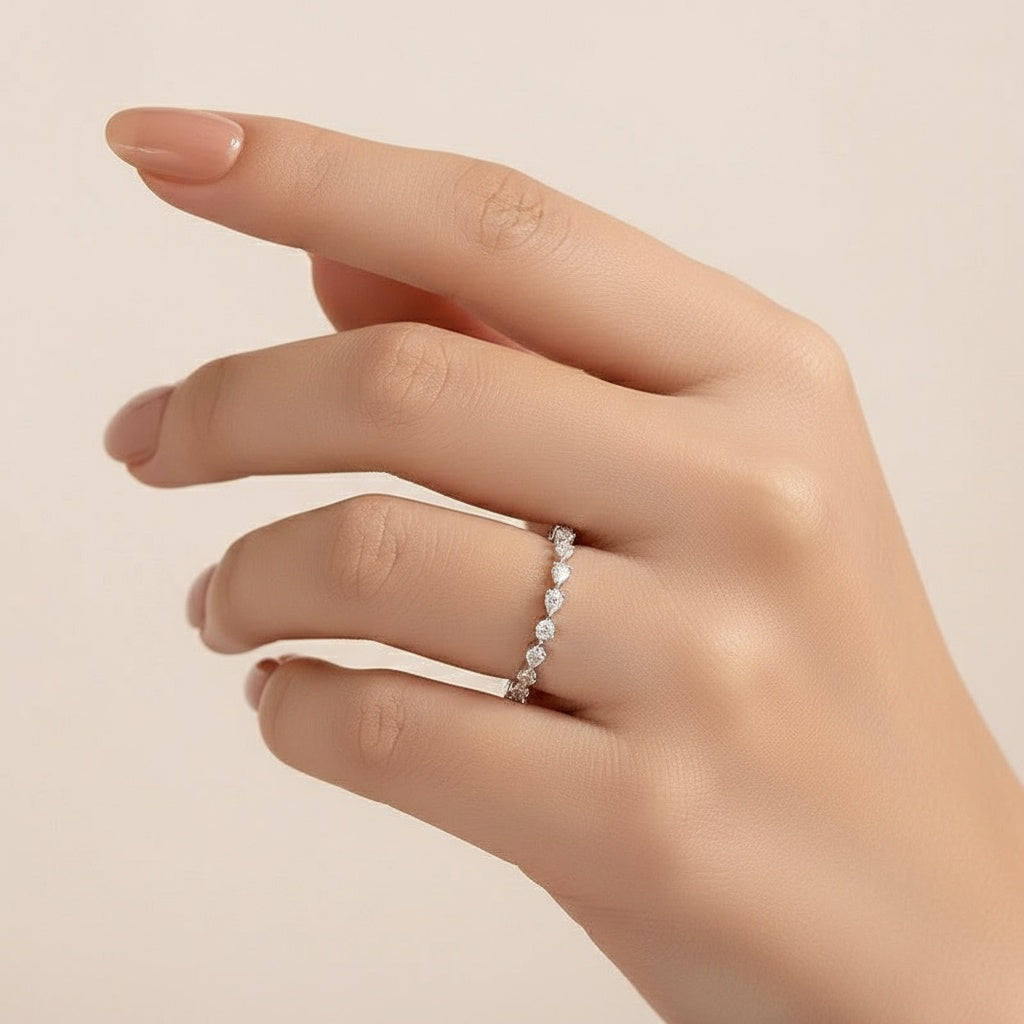 Aurevyn Full Eternity Pear Cut White Gold Wedding Band