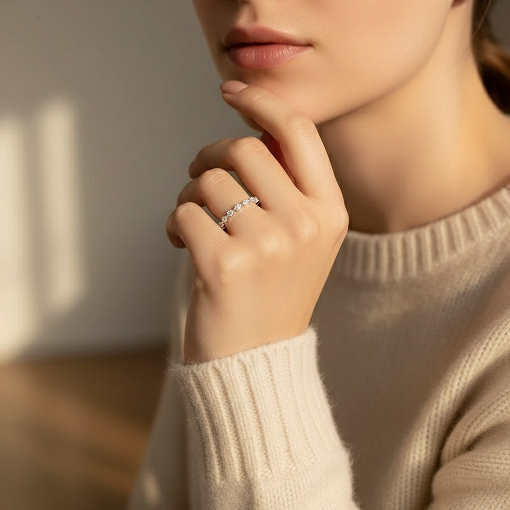 Aurevyn Full Eternity Pear Cut White Gold Wedding Band