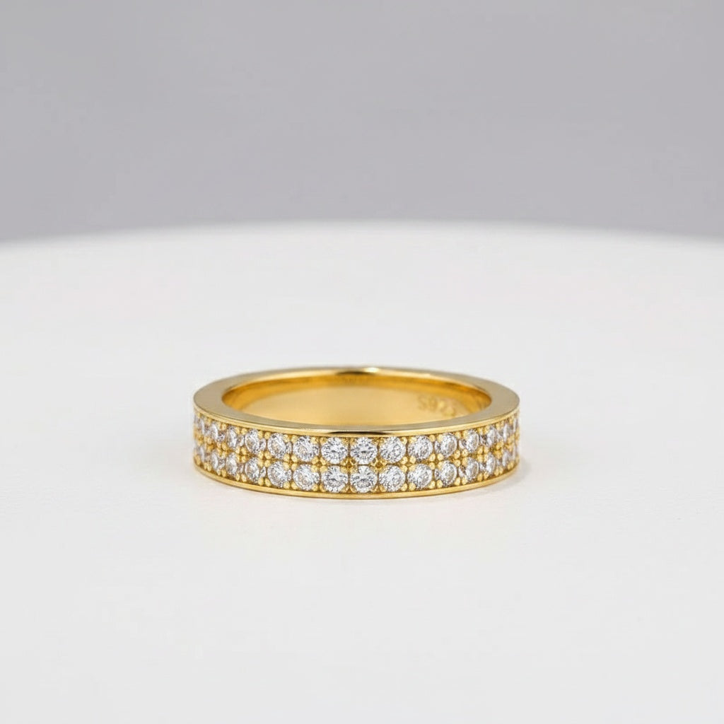 Aurevyn Half 1.0 Ct Round Cut Moissanite Wide Wedding Band In Sterling Silver