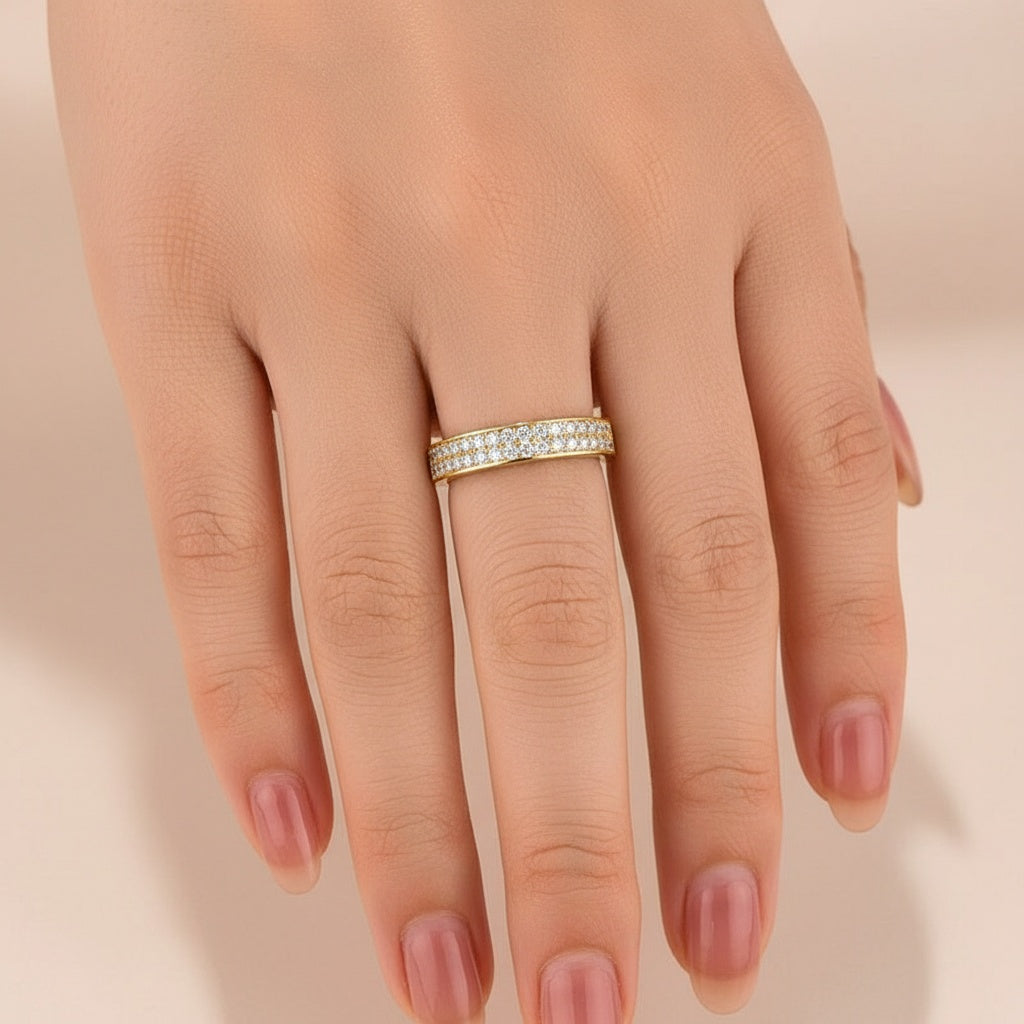 Aurevyn Half 1.0 Ct Round Cut Moissanite Wide Wedding Band In Sterling Silver