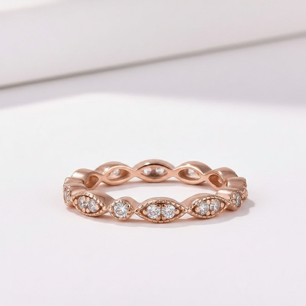 Aurevyn Moissanite 0.3Ct Rose Gold Pavé Eternity Wedding Ring