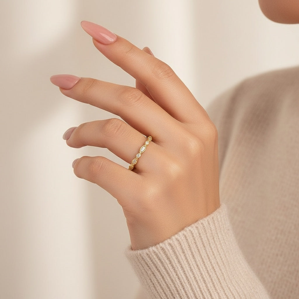 Aurevyn Moissanite 0.3Ct Yellow Gold Pavé Eternity Wedding Ring