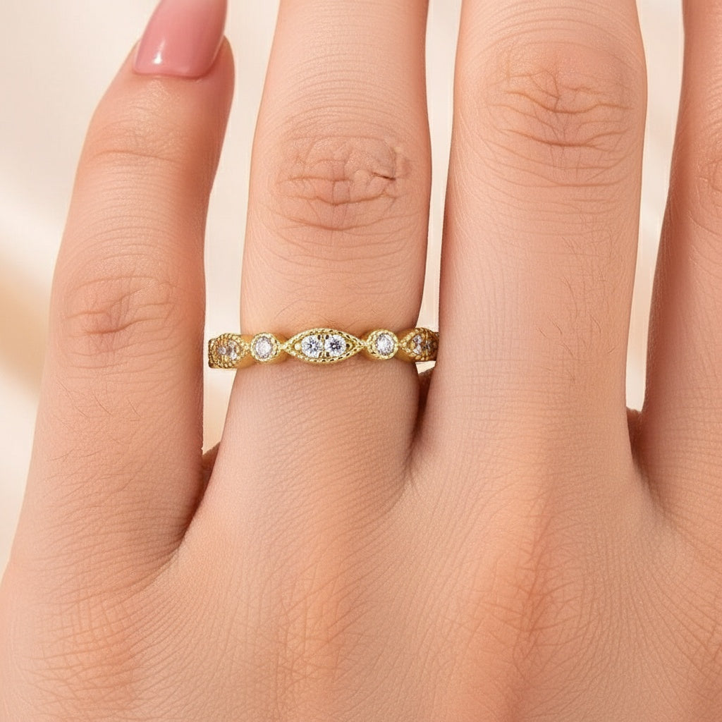 Aurevyn Moissanite 0.3Ct Yellow Gold Pavé Eternity Wedding Ring