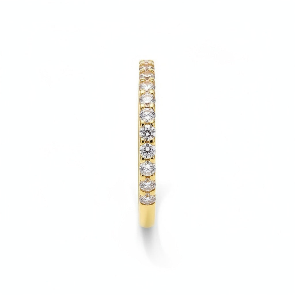 Aurevyn Moissanite 0.6Ct Classic Round Cut Half Yellow Gold Wedding Band In Sterling Silver