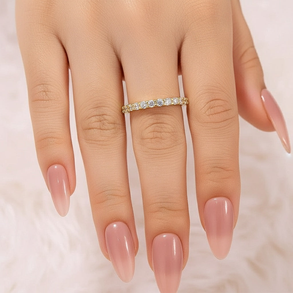 Aurevyn Moissanite 0.6Ct Classic Round Cut Half Yellow Gold Wedding Band In Sterling Silver