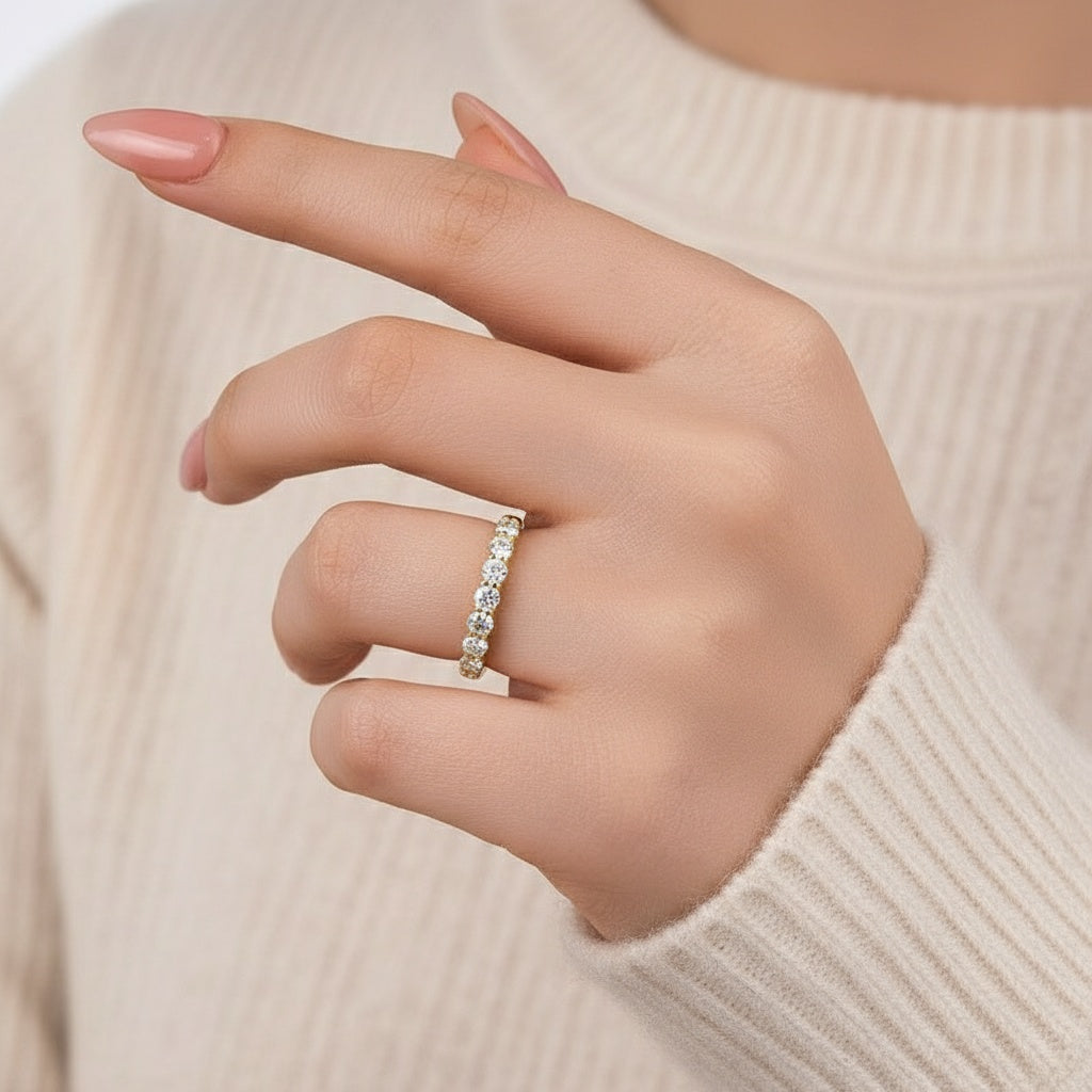 Aurevyn Moissanite 0.7Ct Round Cut Yellow Gold Women's Wedding Band
