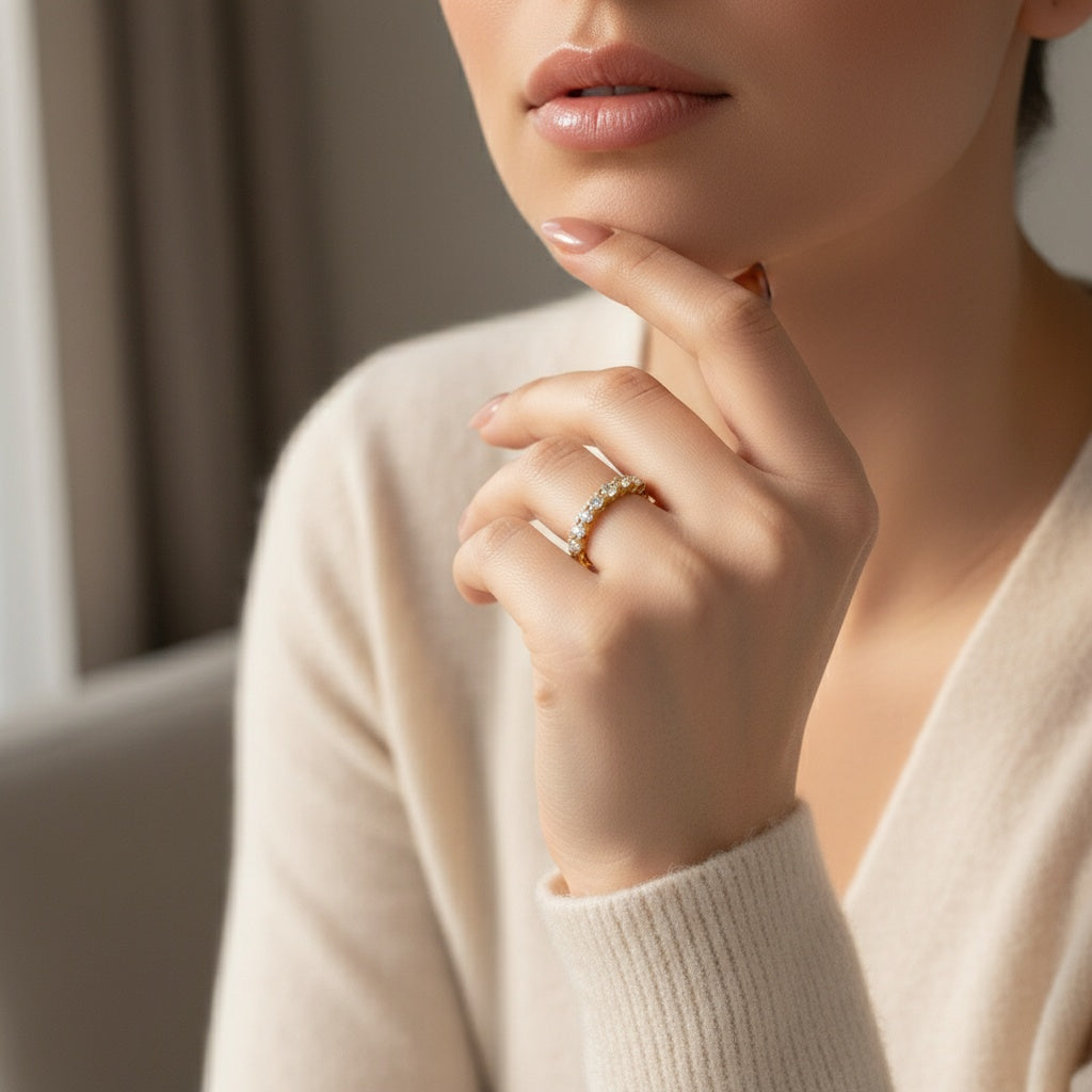 Aurevyn Moissanite 0.7Ct Round Cut Yellow Gold Women's Wedding Band