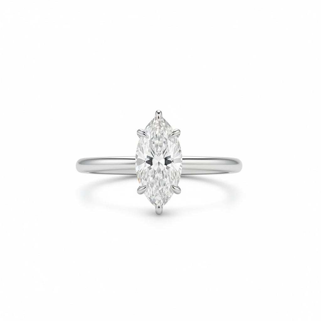 Aurevyn Moissanite 1.0 Ct/2.0 Ct/3.0Ct Marquise Cut Solitaire White Gold Promise Ring For Women