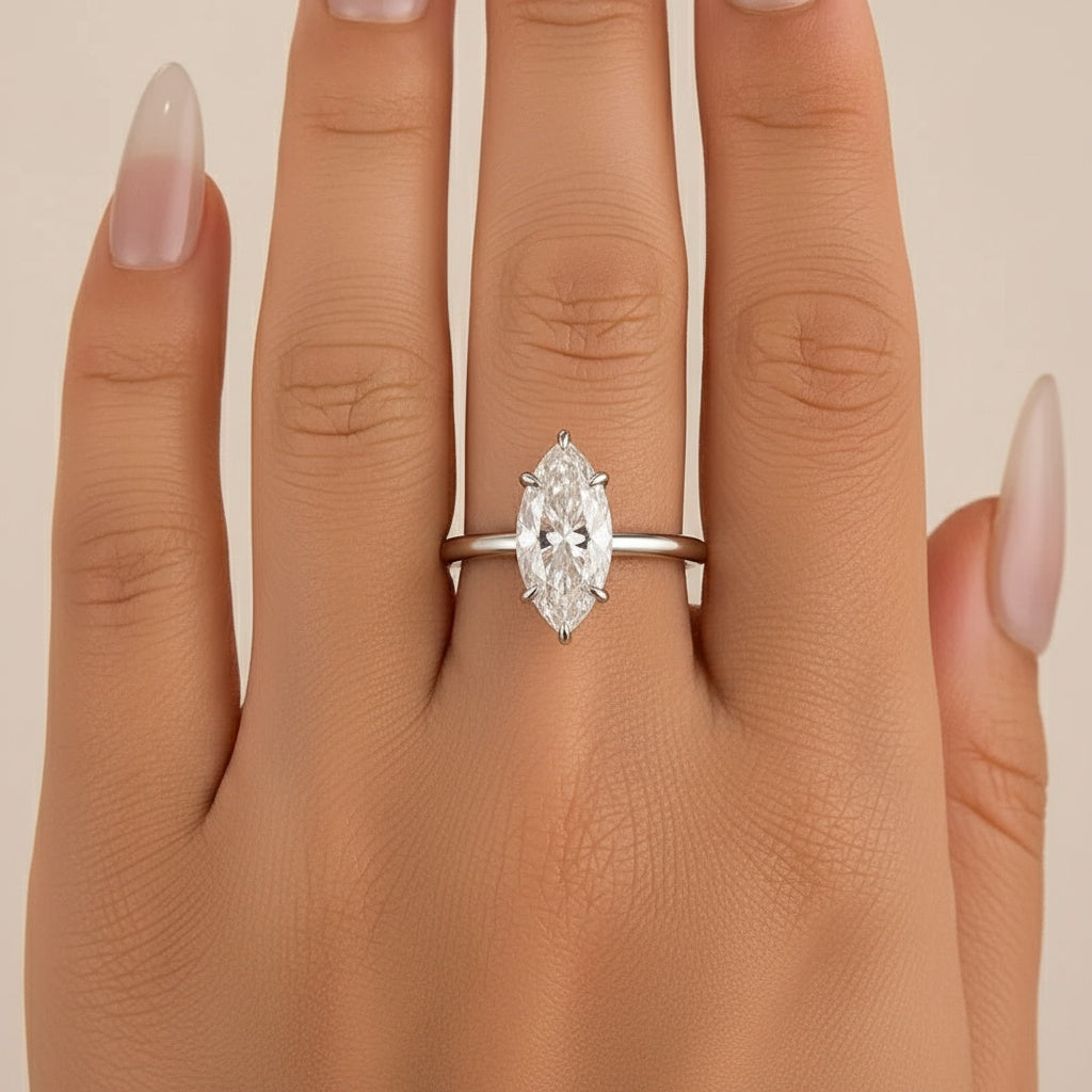 Aurevyn Moissanite 1.0 Ct/2.0 Ct/3.0Ct Marquise Cut Solitaire White Gold Promise Ring For Women