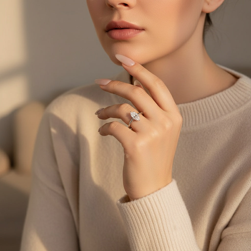 Aurevyn Moissanite 1.0 Ct/2.0 Ct/3.0Ct Marquise Cut Solitaire White Gold Promise Ring For Women