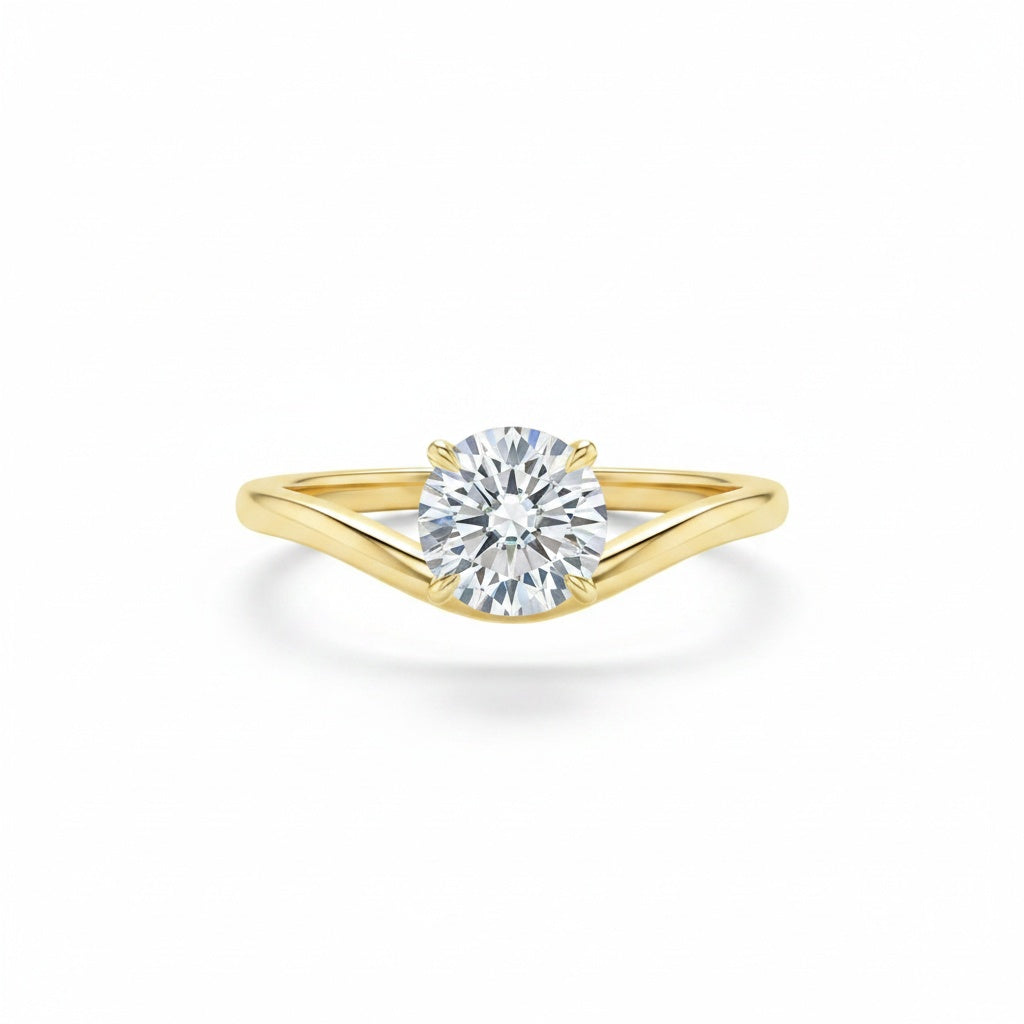 Aurevyn Moissanite 1.0Ct Round Cut Yellow Gold Curved Band Promise Ring