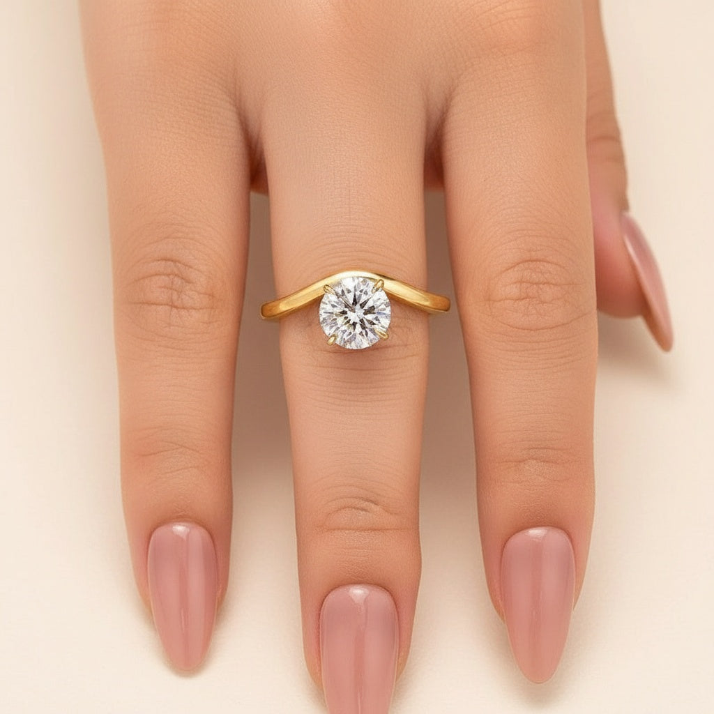 Aurevyn Moissanite 1.0Ct Round Cut Yellow Gold Curved Band Promise Ring