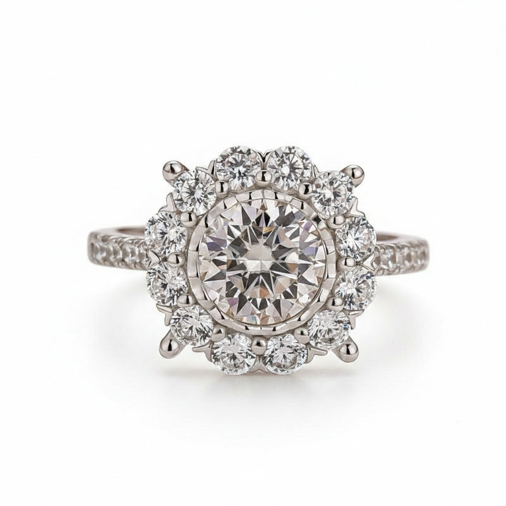 Aurevyn Moissanite 1.2Ct Halo Round Cut White Gold Engagement Ring