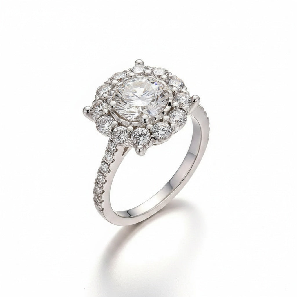 Aurevyn Moissanite 1.2Ct Halo Round Cut White Gold Engagement Ring