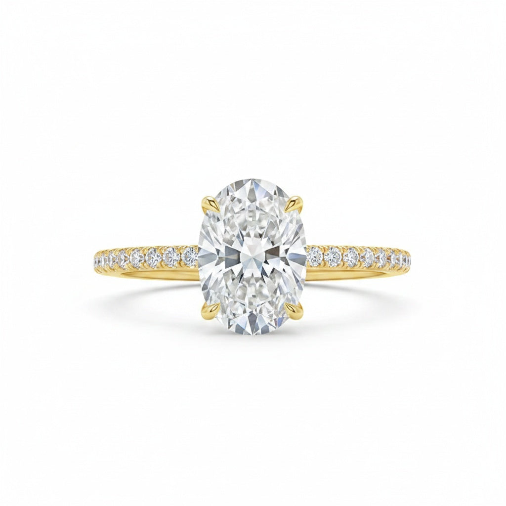 Aurevyn Moissanite 2.0 Ct ~5.5 Ct Oval Cut Pavé Yellow Gold Engagement Ring For Women