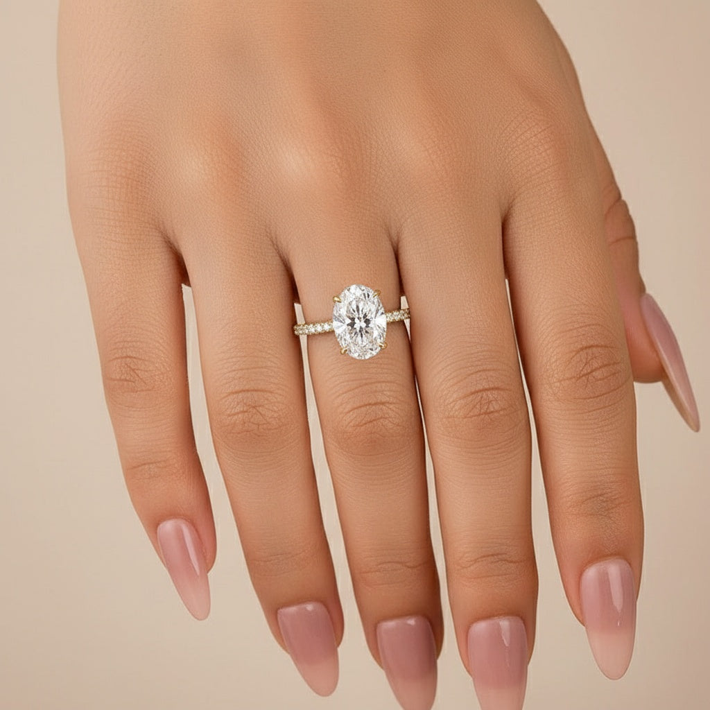 Aurevyn Moissanite 2.0 Ct ~5.5 Ct Oval Cut Pavé Yellow Gold Engagement Ring For Women