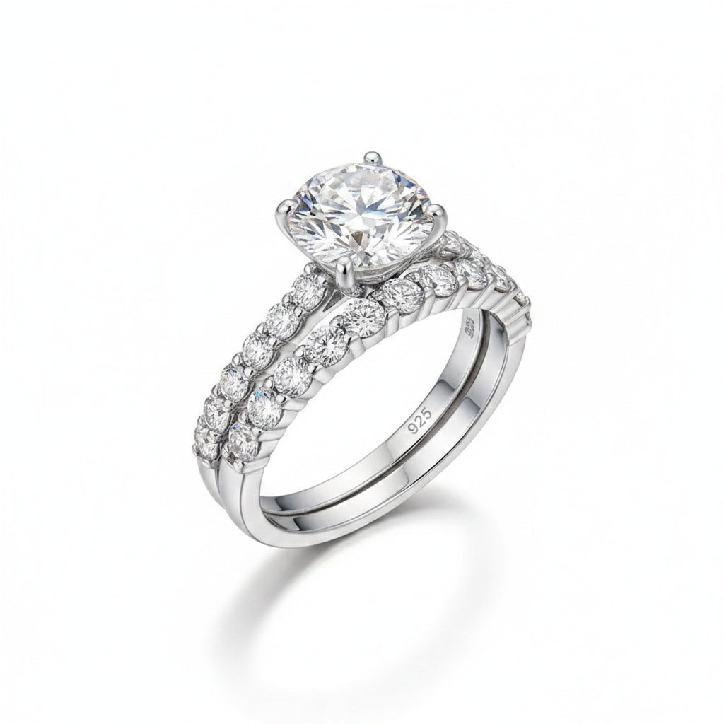 Aurevyn Moissanite 2.0 Ct 6 Prong Round Cut White Gold Engagement Ring with Seven Stone Low Dome Basket Anniversary Ring