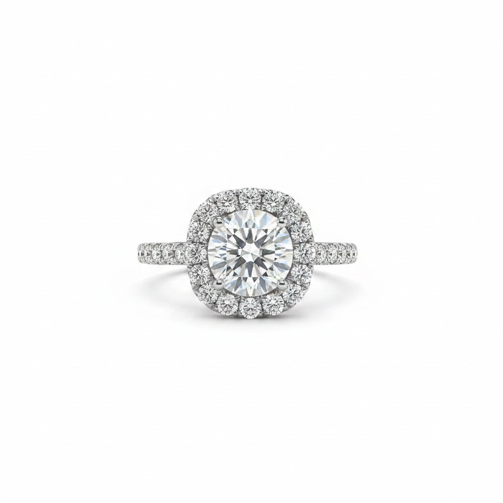 Aurevyn Moissanite 2.0 Ct Halo Round Cut White Gold Engagement Ring