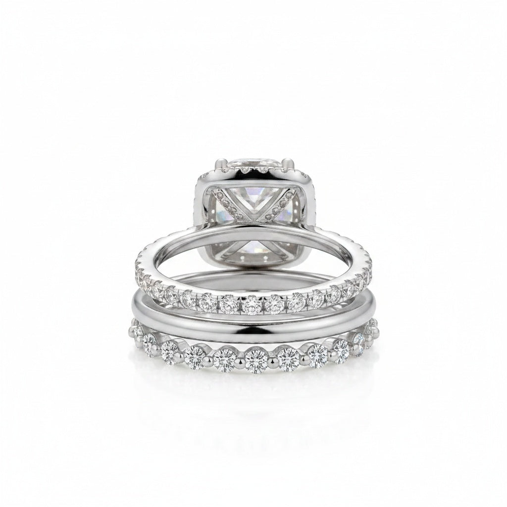 Aurevyn Moissanite 2.0 Ct Halo Round Cut White Gold Wedding Ring Set
