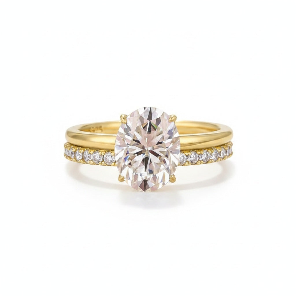 Aurevyn Moissanite 2.0 Ct Hidden Halo Solitaire Oval Cut Yellow Gold Wedding Ring