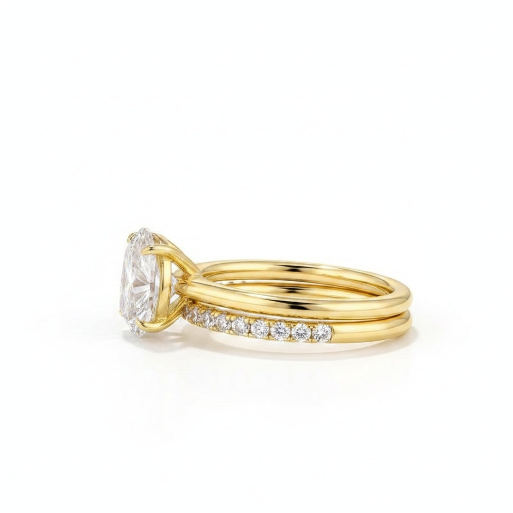 Aurevyn Moissanite 2.0 Ct Hidden Halo Solitaire Oval Cut Yellow Gold Wedding Ring