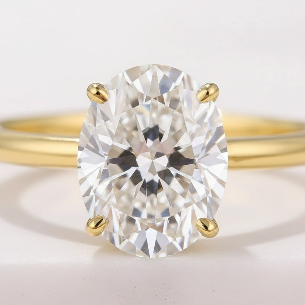 Aurevyn Moissanite 2.0 Ct Hidden Halo Solitaire Oval Cut Yellow Gold Wedding Ring