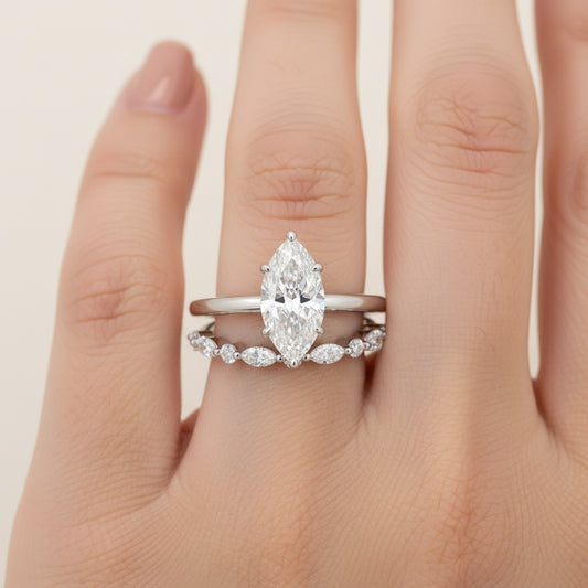 Aurevyn Moissanite 2.0 Ct Marquise Cut Solitaire White Gold Engagement Ring with Round & Marquise Accents Bands