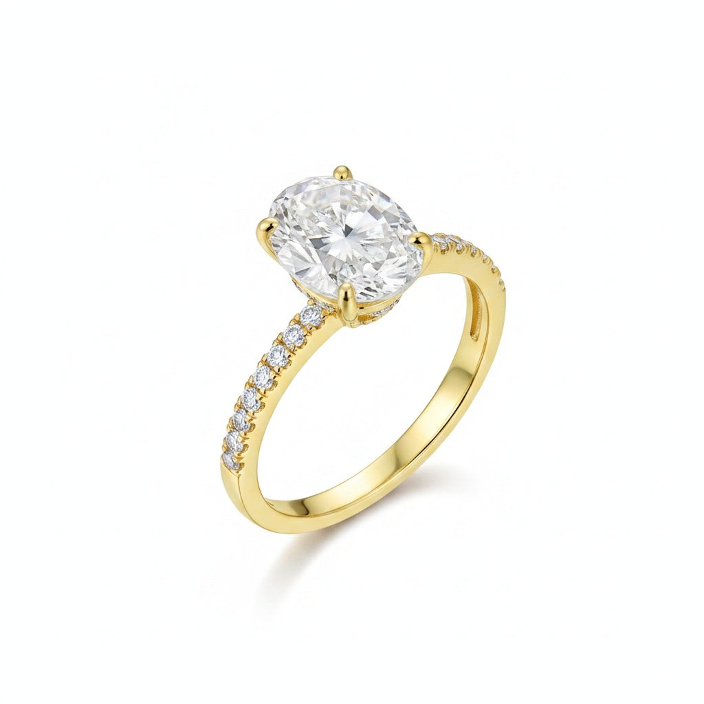 Aurevyn Moissanite 2.0 Ct Oval Cut Yellow Gold Promise Ring For Women