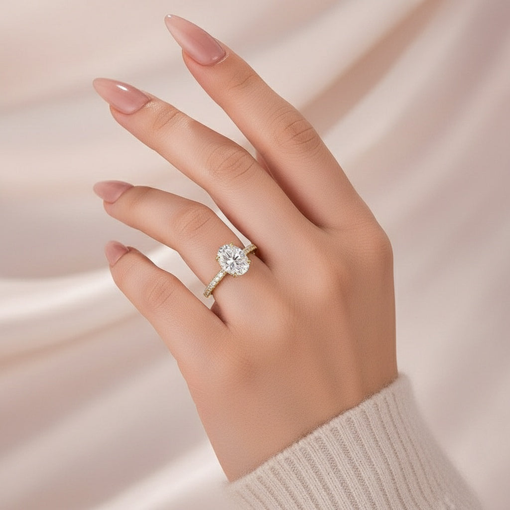 Aurevyn Moissanite 2.0 Ct Oval Cut Yellow Gold Promise Ring For Women