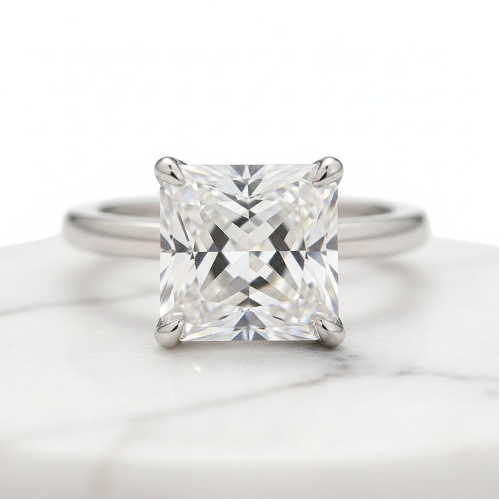 Aurevyn Moissanite 2.0 Ct Princess Cut Solitaire White Gold Promise Ring For Women