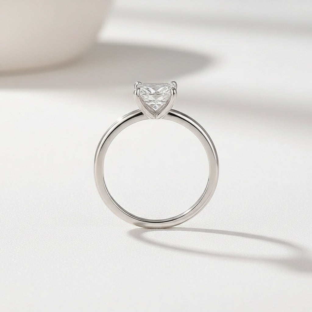 Aurevyn Moissanite 2.0 Ct Princess Cut Solitaire White Gold Promise Ring For Women