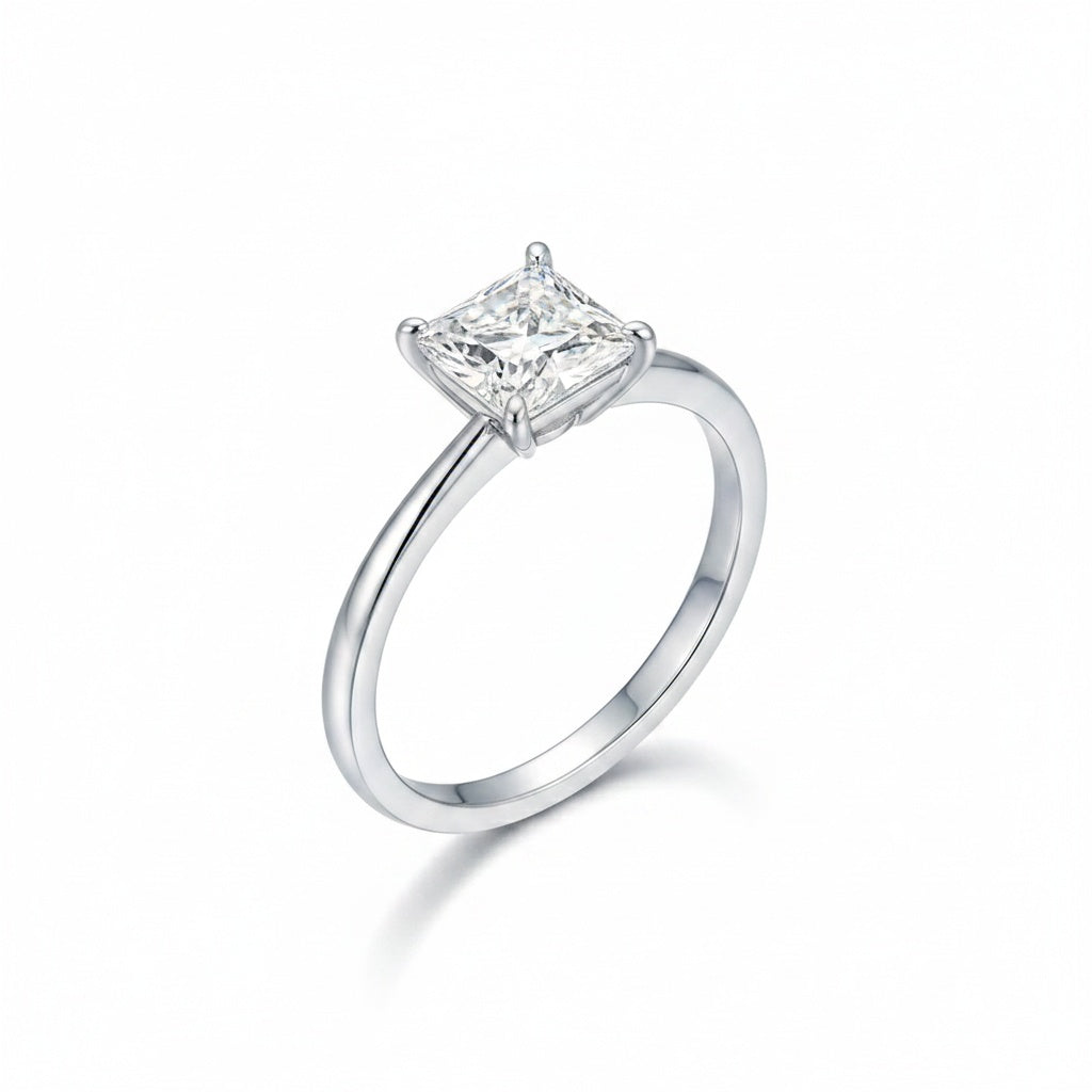 Aurevyn Moissanite 2.0 Ct Princess Cut Solitaire White Gold Promise Ring For Women