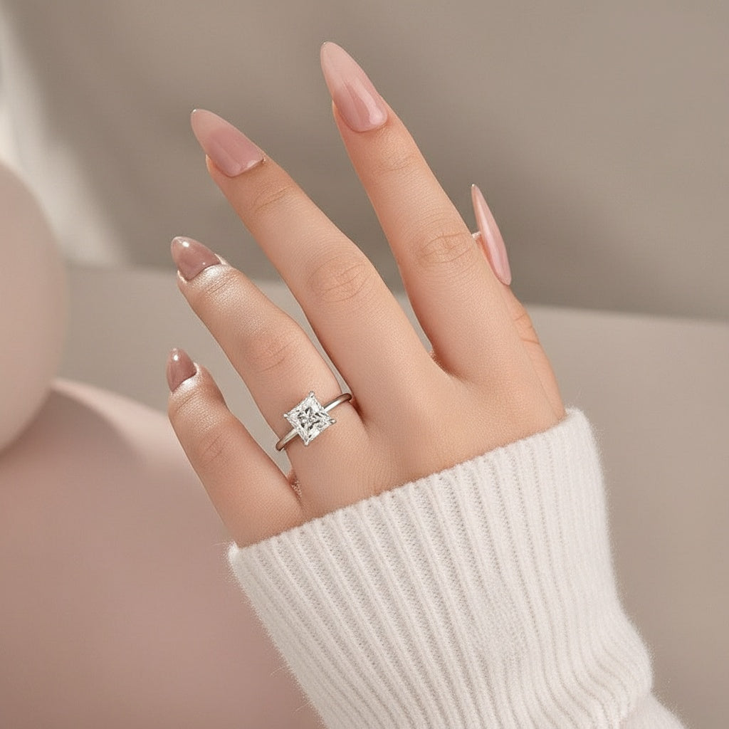 Aurevyn Moissanite 2.0 Ct Princess Cut Solitaire White Gold Promise Ring For Women