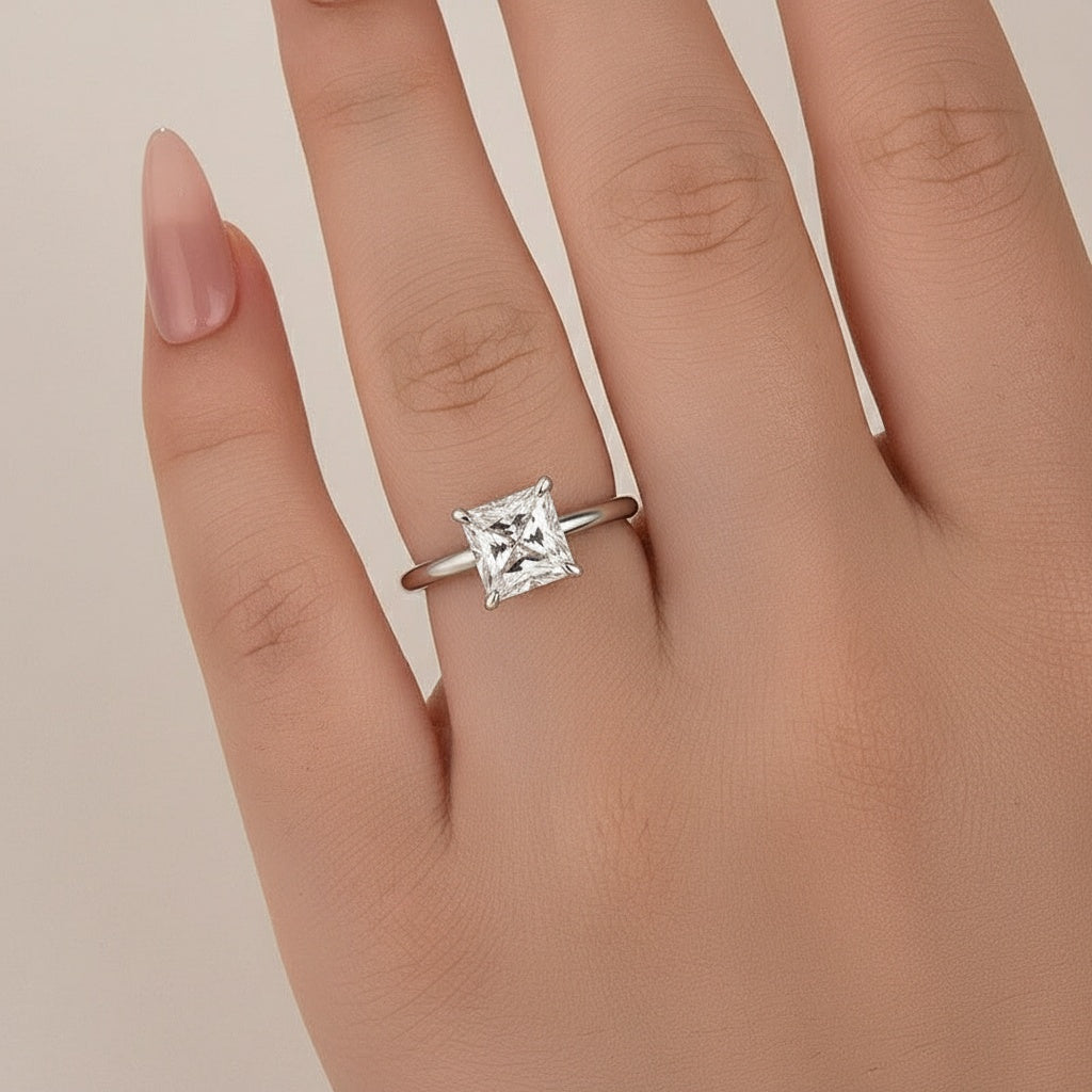 Aurevyn Moissanite 2.0 Ct Princess Cut Solitaire White Gold Promise Ring For Women