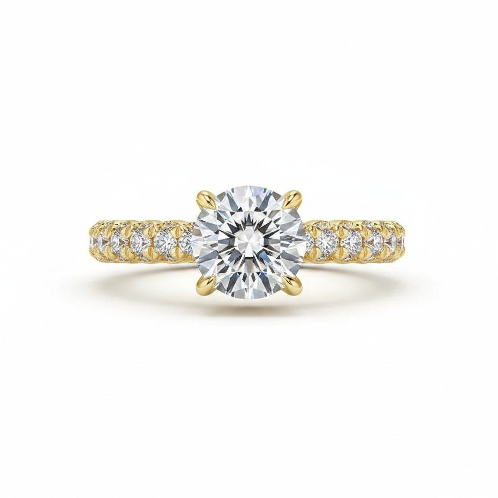 Aurevyn Moissanite 2.0 Ct Round Cut Down Pavé Engagement Ring