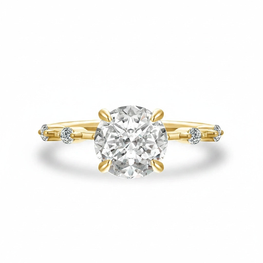 Aurevyn Moissanite 2.0 Ct Round Cut Yellow Gold Promise Ring For Women