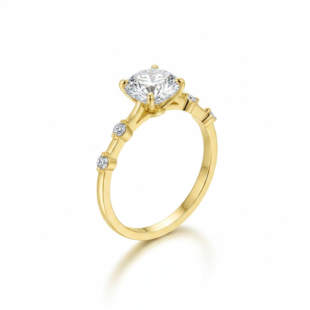 Aurevyn Moissanite 2.0 Ct Round Cut Yellow Gold Promise Ring For Women