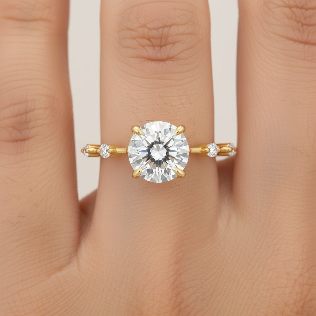 Aurevyn Moissanite 2.0 Ct Round Cut Yellow Gold Promise Ring For Women
