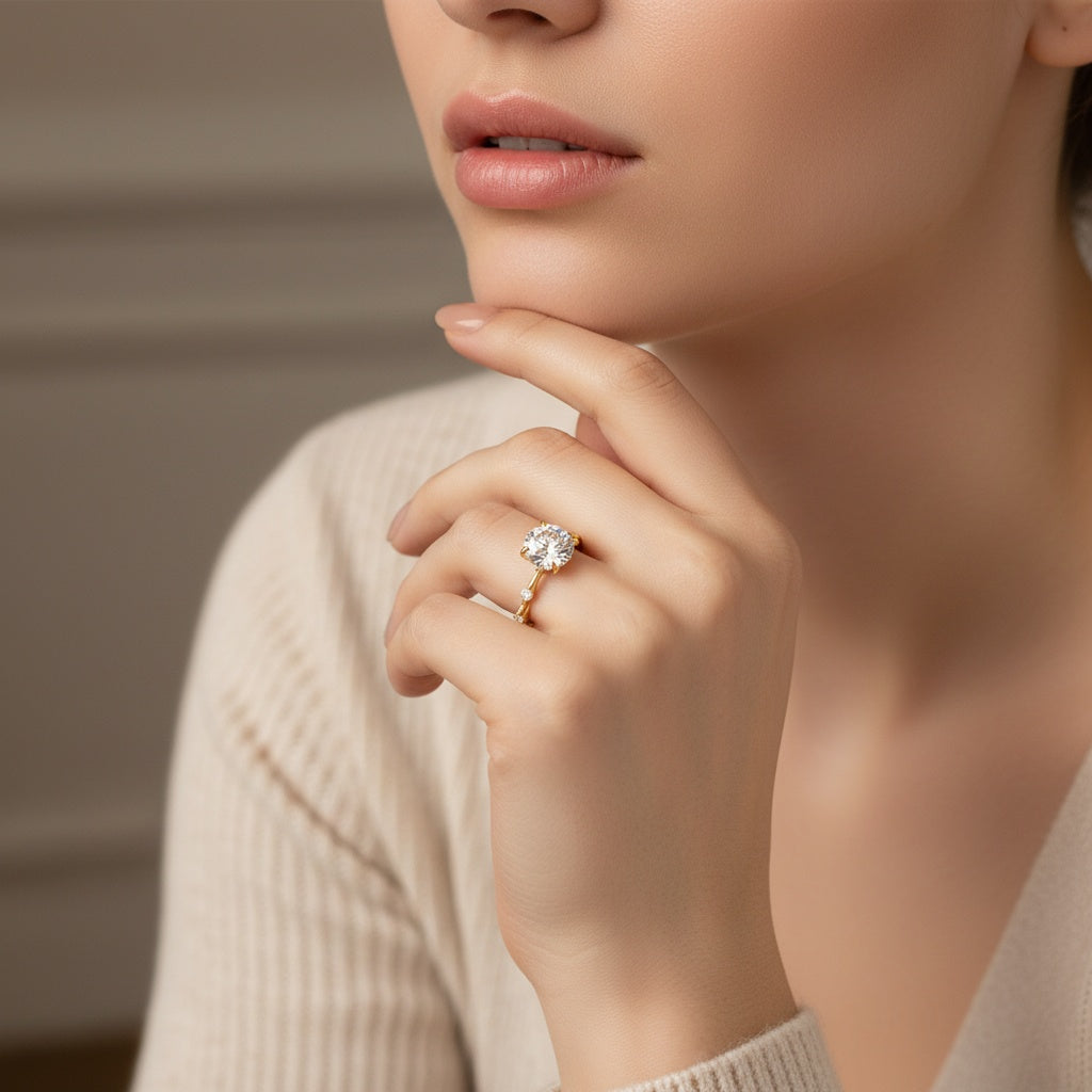 Aurevyn Moissanite 2.0 Ct Round Cut Yellow Gold Promise Ring For Women