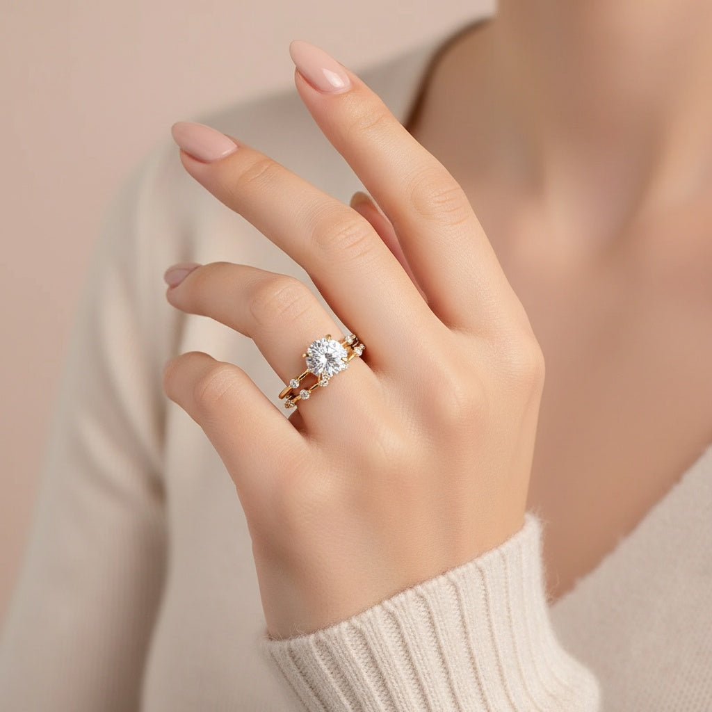 Aurevyn Moissanite 2.0 Ct Round Cut Yellow Gold Wedding Ring For Women