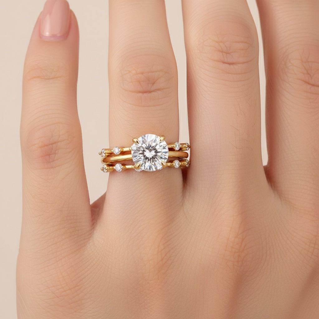 Aurevyn Moissanite 2.0 Ct Round Cut Yellow Gold Wedding Ring For Women