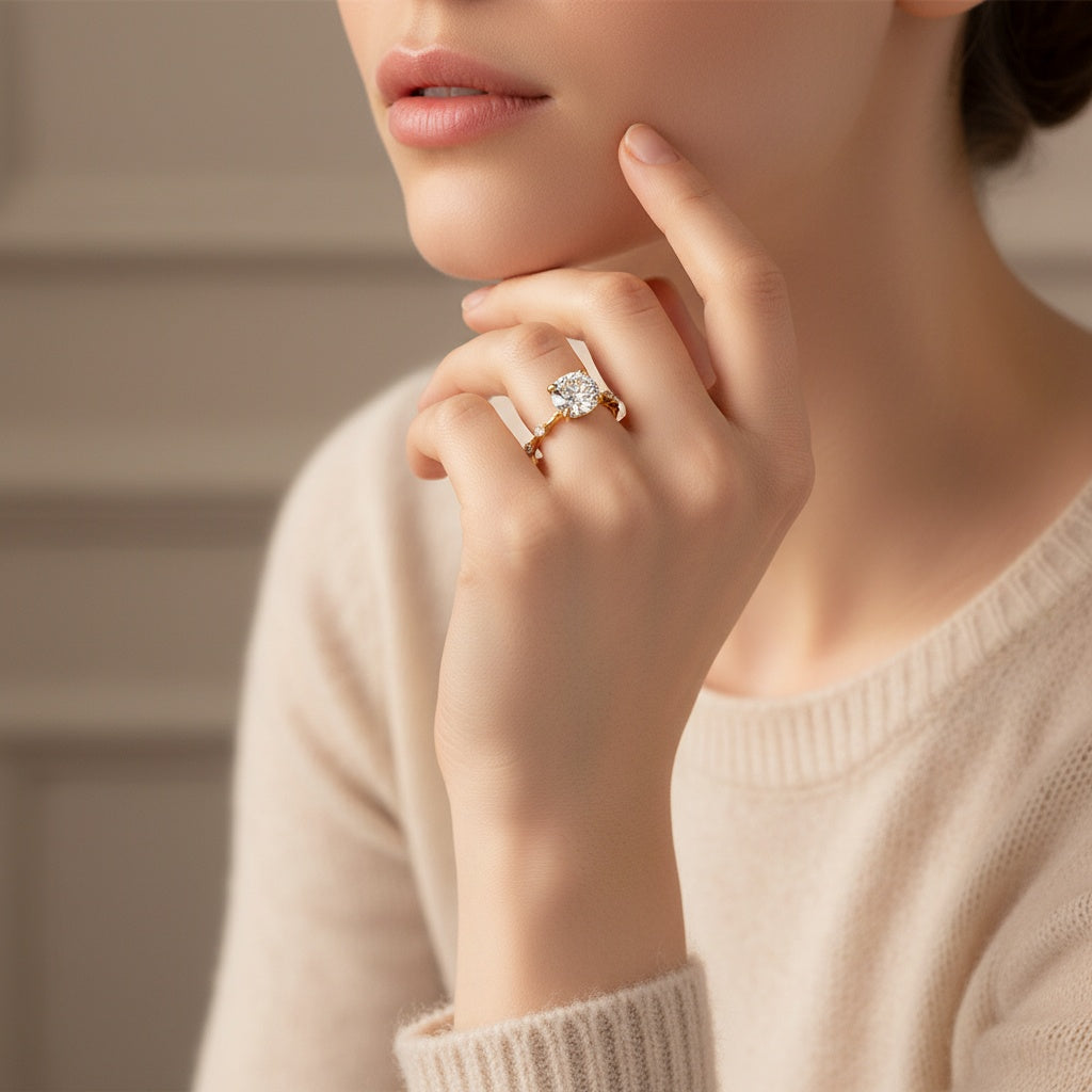 Aurevyn Moissanite 2.0 Ct Round Cut Yellow Gold Wedding Ring For Women