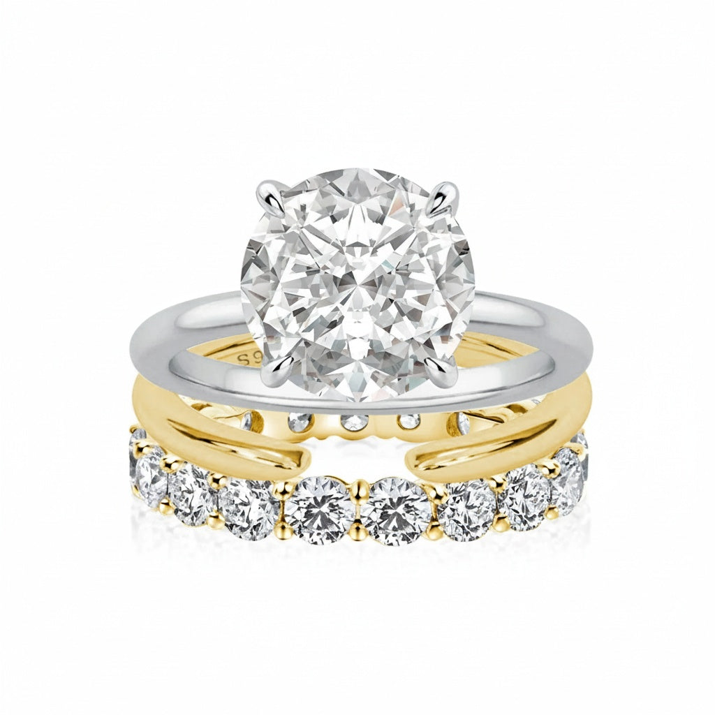Aurevyn Moissanite 2.0 Ct Solitaire Round Cut Two-Tone Open Wedding Ring Set