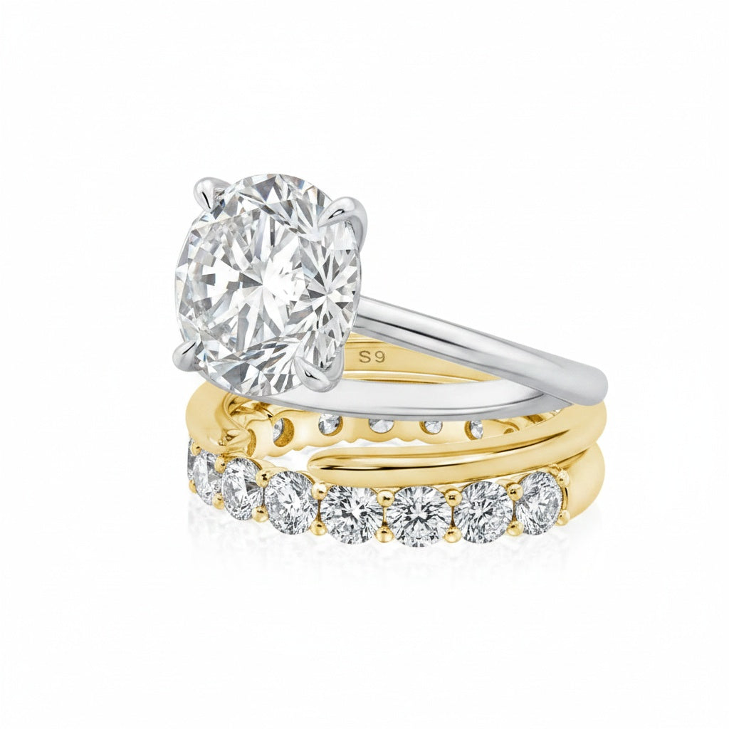 Aurevyn Moissanite 2.0 Ct Solitaire Round Cut Two-Tone Open Wedding Ring Set